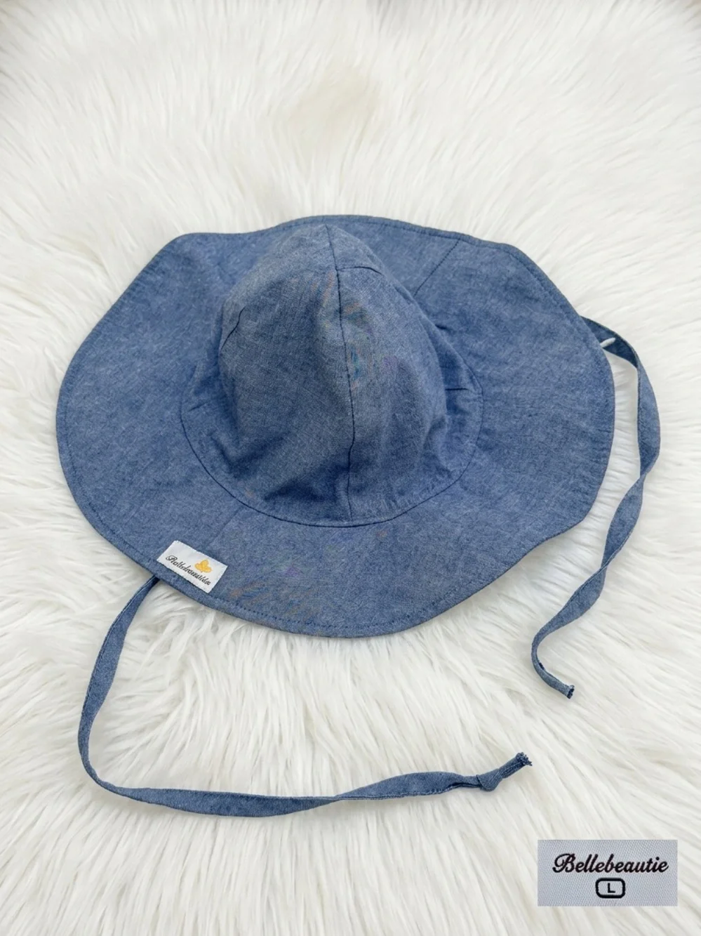 Bellebeautie Denim Wide Brim Sun Hat – Size L – Like New
